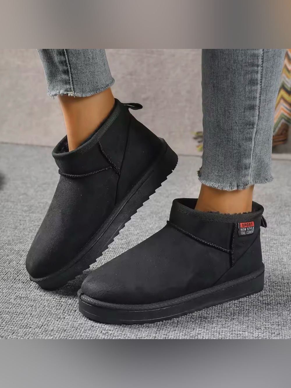 Women’s Black Mini Ankle Winter Boots Warm Fleece Lined Slip On Platform Shoes